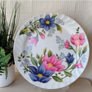 Large Round Plastic Floral Serving Platter 13" Diameter